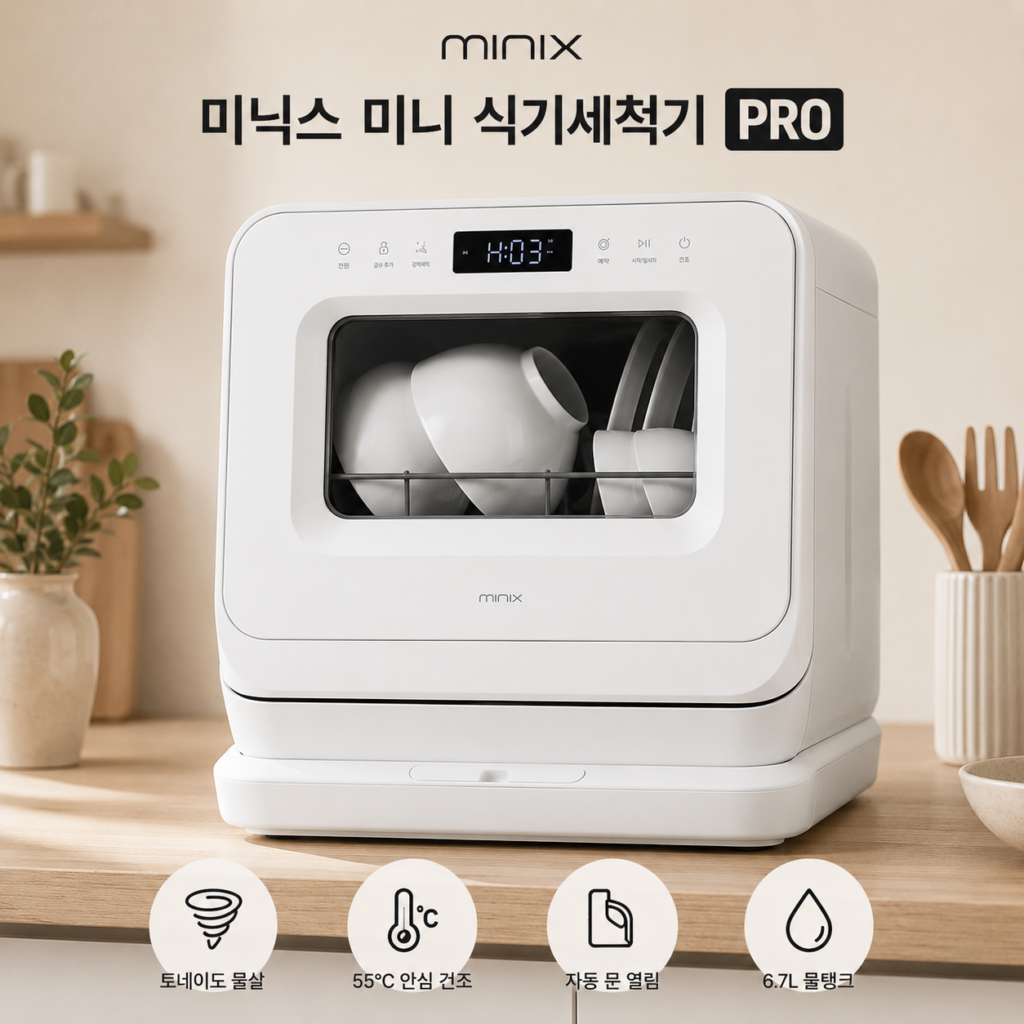미닉스 미니 가정용 자취집 가성비 식기세척기 PRO MNDW-110G 3인용 무설치 식기세척기 제품 이미지
